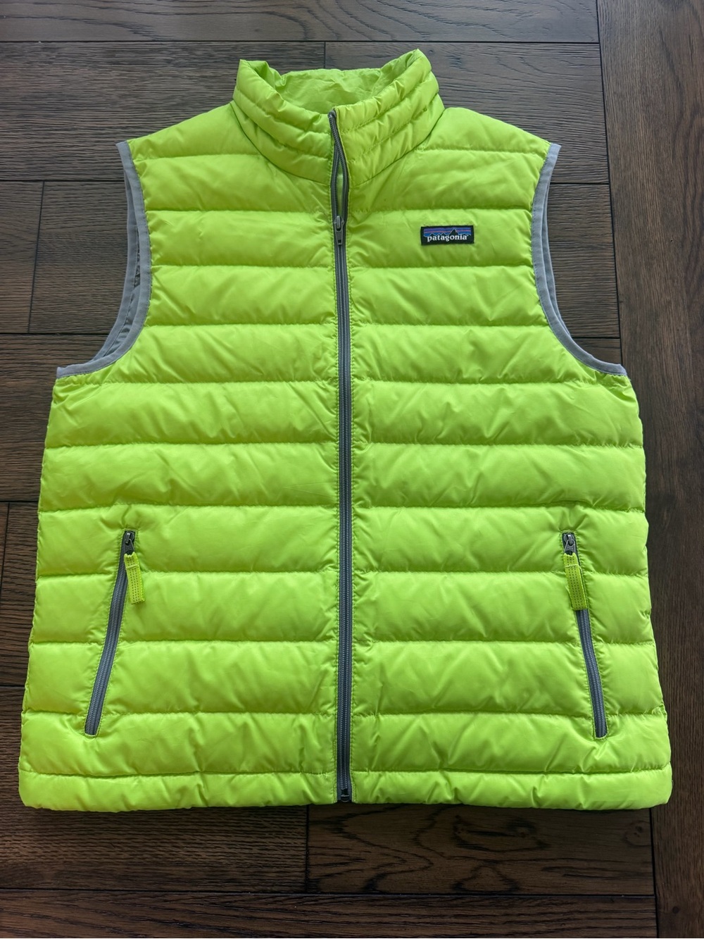 Patagonia Boy’s Down Sweater Vest Lime Green Grey XL 14 Puffer STY68221